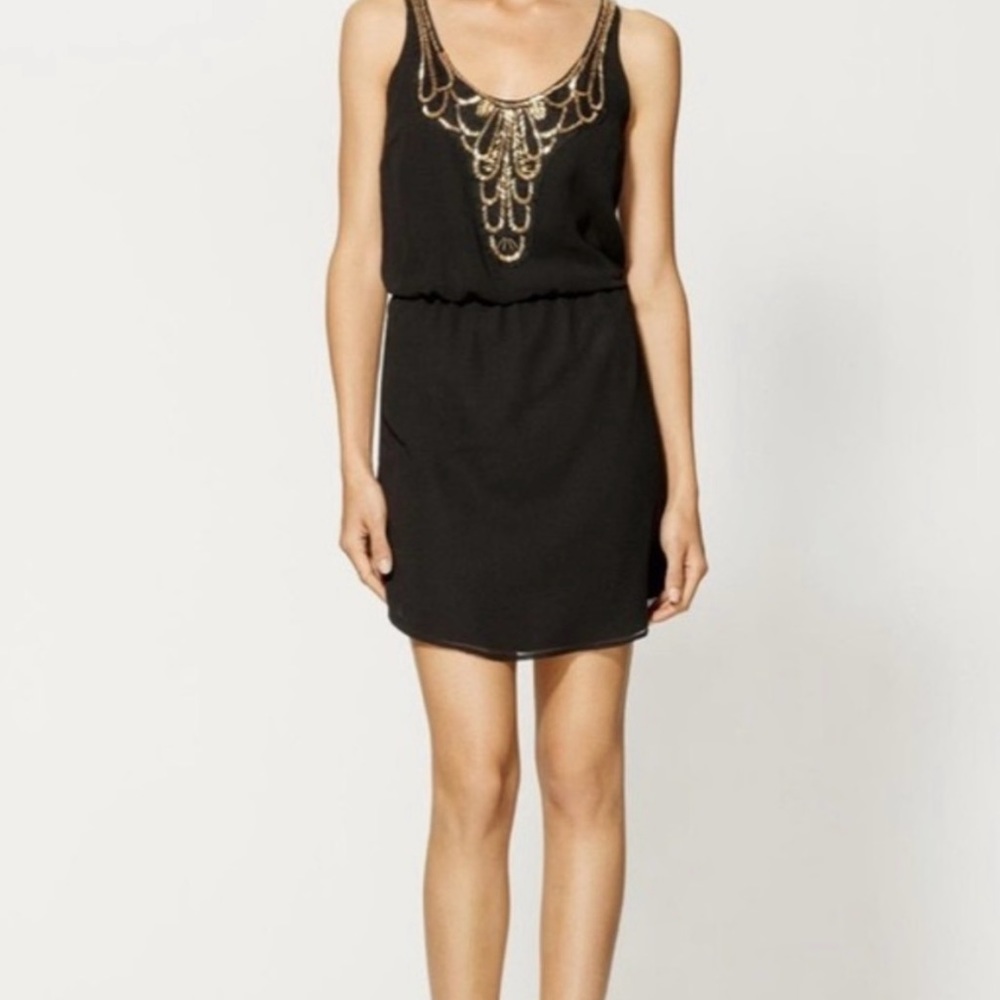 Eight Sixty drop waist dress with embellished neckline, size M
